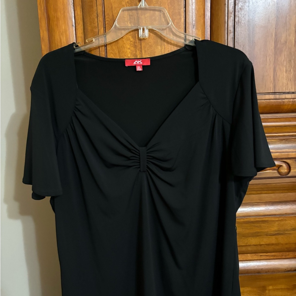 Anne Klein Black Blouse with Ruched Detail